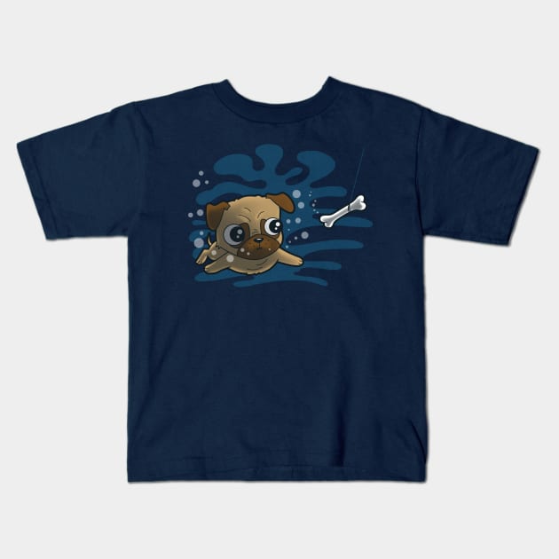 Cute Funny Pug Swimming Ala Nirvana for Pug Lovers Kids T-Shirt by BoggsNicolas